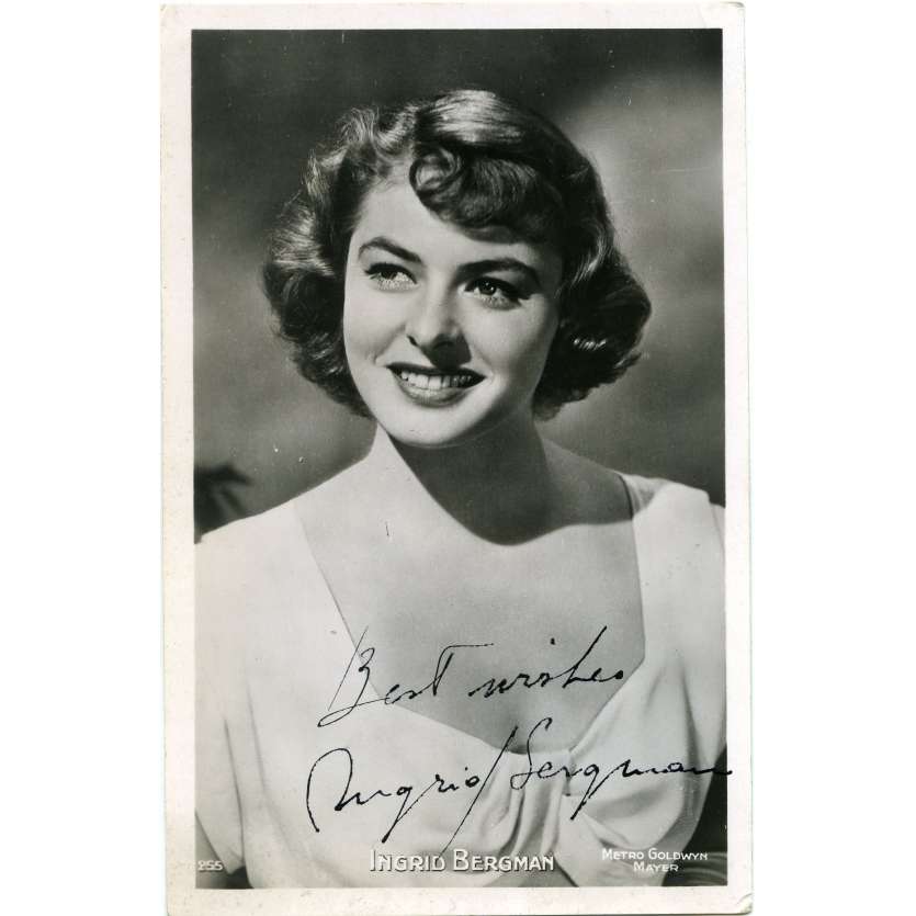 INGRID BERGMAN Carte postale française signée  - 9x14 cm. - 1960's
