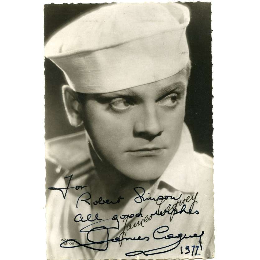 JAMES CAGNEY Carte postale française signée  - 9x14 cm. - 1970's