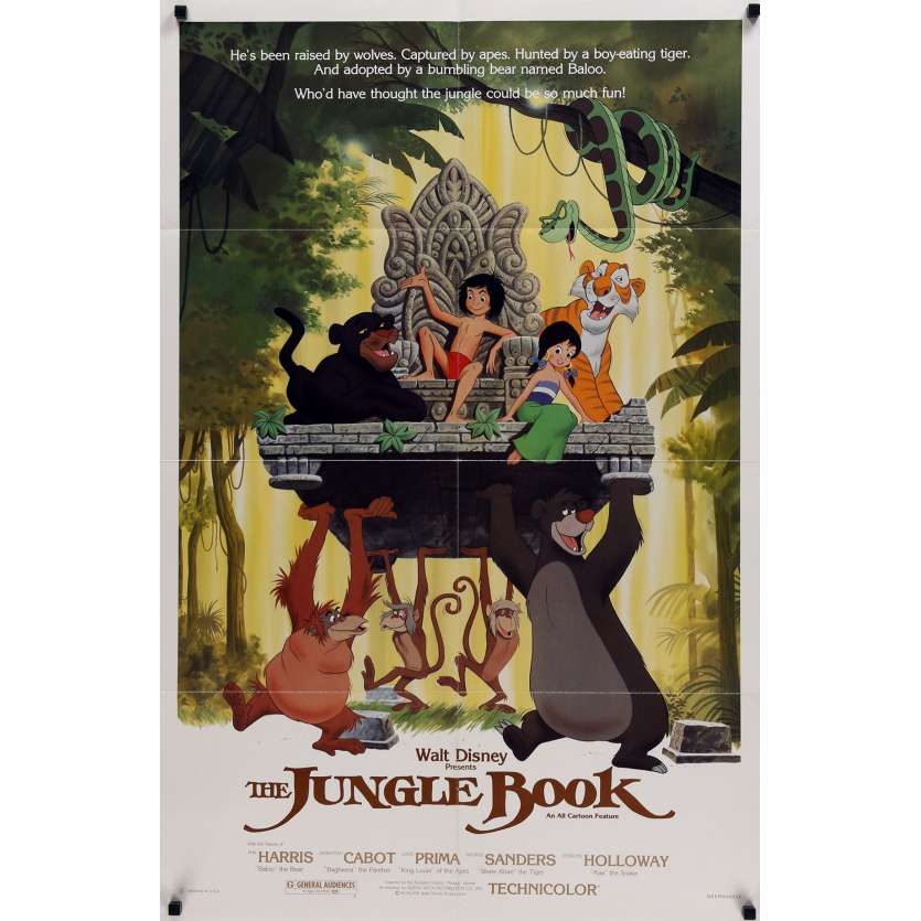 THE JUNGLE BOOK Original Movie Poster - 27x41 in. - R1980 - Walt Disney, Louis Prima