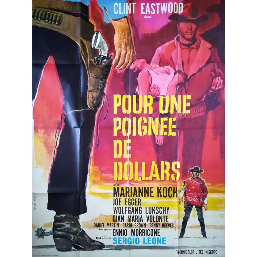 POUR UNE POIGNEE DE DOLLARS Affiche de film 120x160 R1970, Sergio Leone Clint Eastwood western spaghetti