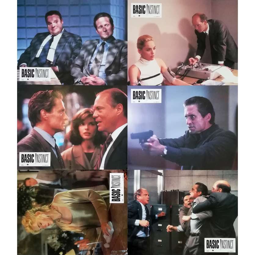 BASIC INSTINCT Original Lobby Cards x6 - 9x12 in. - 1992 - Paul Verhoeven, Sharon Stone