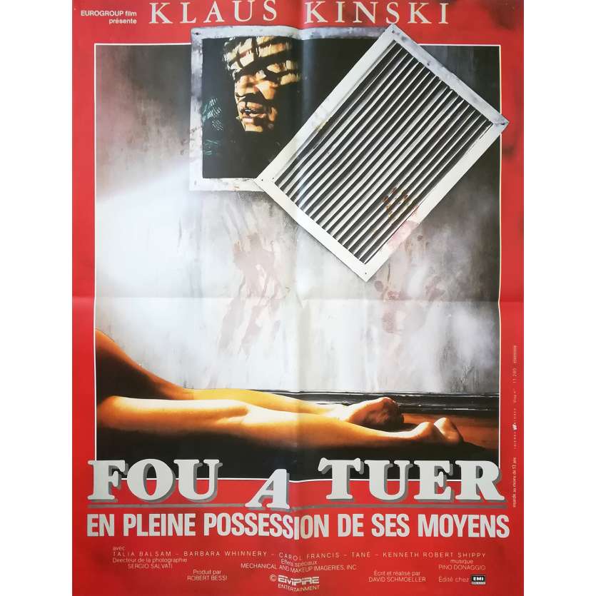 FOU A TUER Affiche de film  - 60x80 cm. - 1986 - Klaus Kinski, David Schmoeller