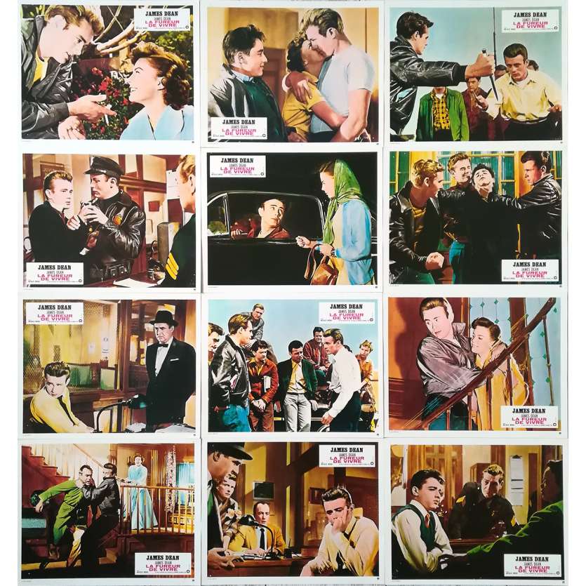 REVEL WITHOUT A CAUSE Original Lobby Cards x12 - 9x12 in. - R1970 - Nicholas Ray, James Dean