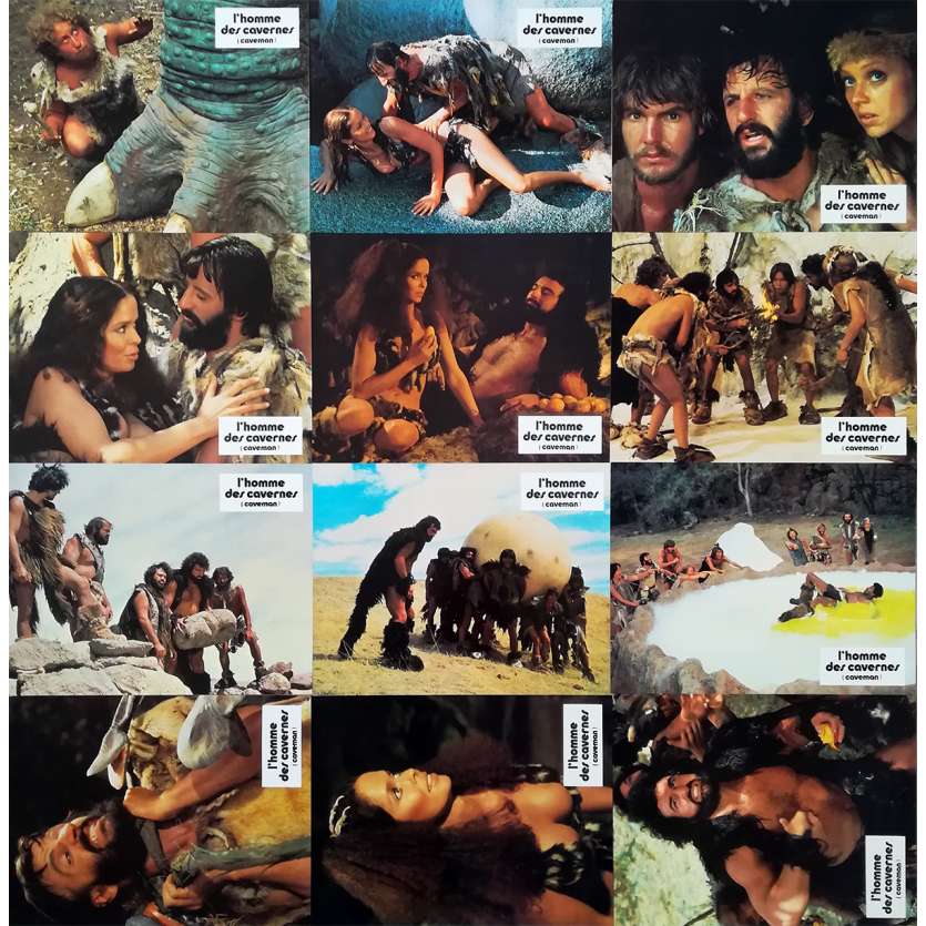 CAVEMAN Original Lobby Cards x12 - 9x12 in. - 1981 - Carl Gottlieb, Ringo Starr, Dennis Quaid