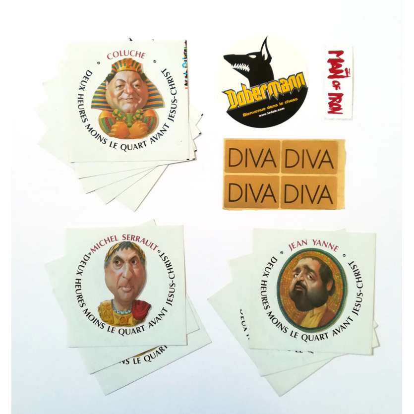 QUARTER TO TWO BEFORE JESUS CHRIST Original Sticker - 10x12 in. - 1982 - Jean Yanne, Coluche