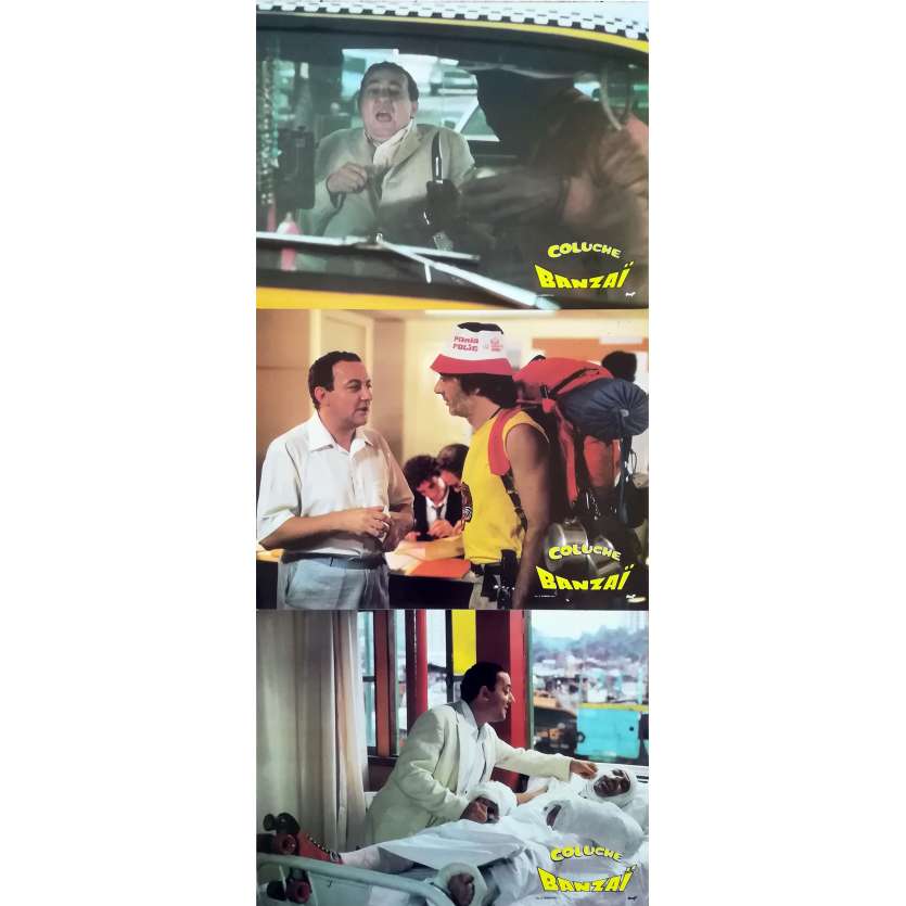 BANZAI Original Lobby Cards x3 - 9x12 in. - 1983 - Claude Zidi, Coluche