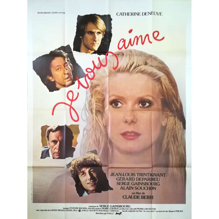 JE VOUS AIME Affiche de film - 120x160 cm. - 1980 - Catherine Deneuve, Claude Berri