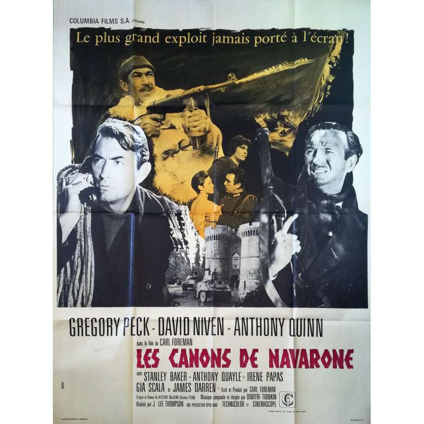 THE GUNS OF NAVARONE Original Movie Poster - 47x63 in. - R1970 - J. Lee Thompson, Gregory Peck, Anthony Quinn