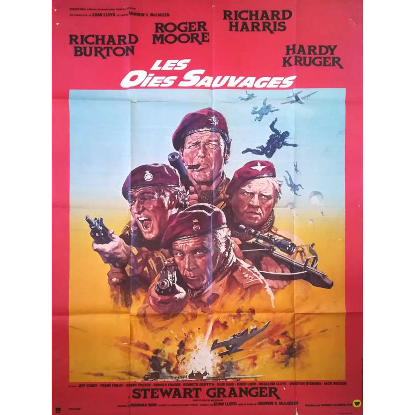 LES OIES SAUVAGES Affiche de film  - 120x160 cm. - 1978 - Richard Burton, Roger Moore, Andrew V. McLaglen