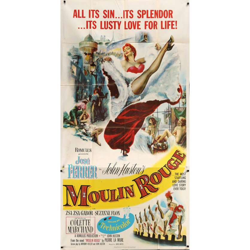 MOULIN ROUGE Rare 3sh Movie poster - 1952 - John Huston, French Cancan