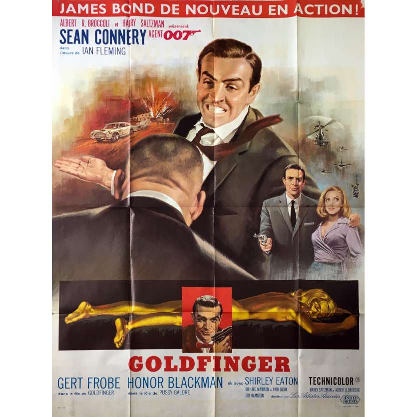 GOLDFINGER Original Movie Poster  - 47x63 in. - R1970 - Guy Hamilton, Sean Connery