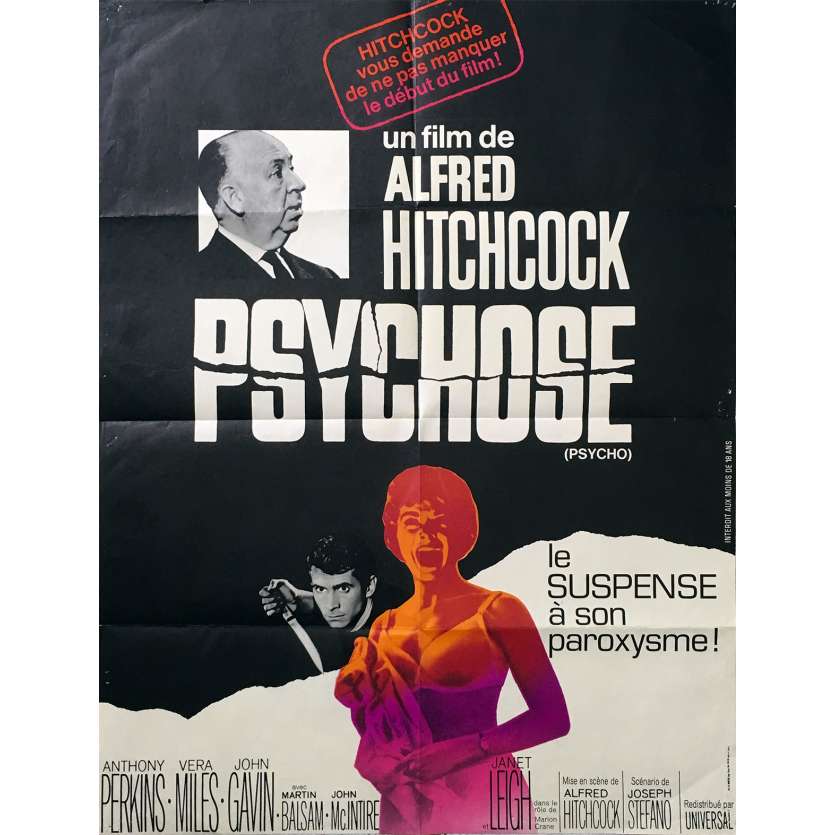 PSYCHO Original Movie Poster  - 23x32 in. - R1970 - Alfred Hitchcock, Anthony Perkins