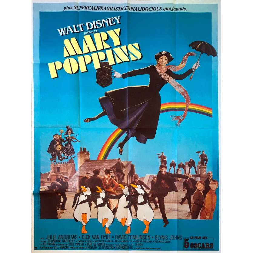 MARY POPPINS Affiche de film 120x160 cm -  R1970 - Julie Andrews, Robert Stevenson