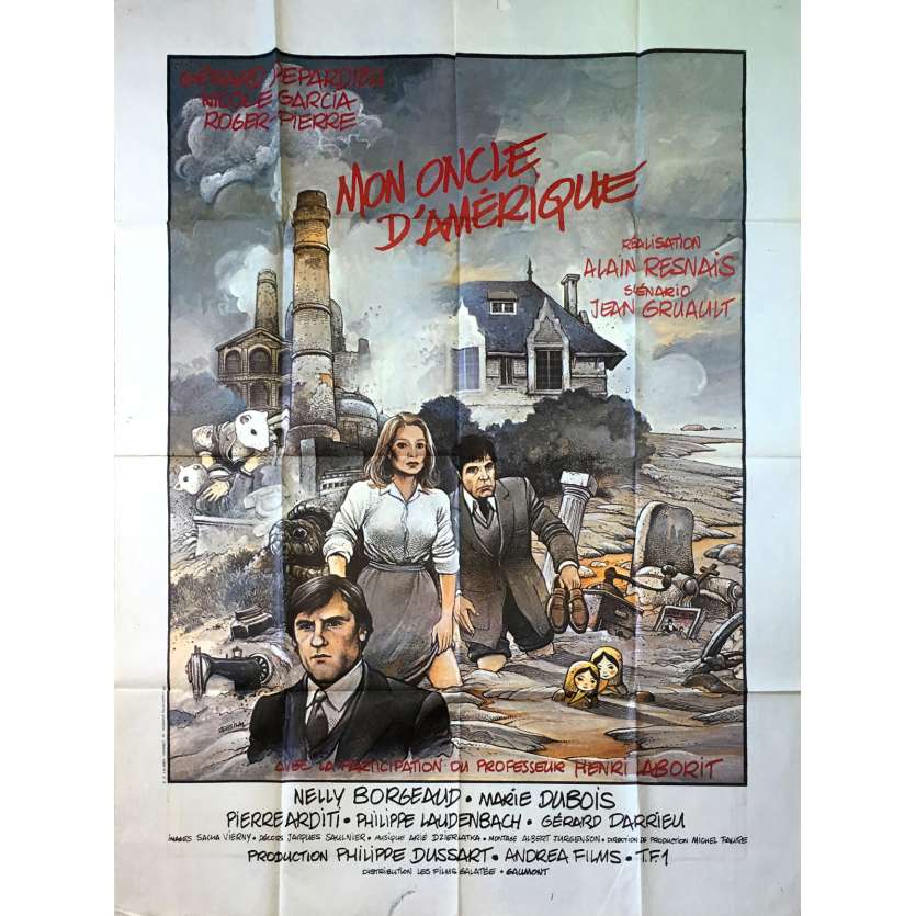 MON ONCLE D'AMERIQUE Affiche de film - 120x160 cm. - 1980 - Gérard Depardieu, Alain Resnais