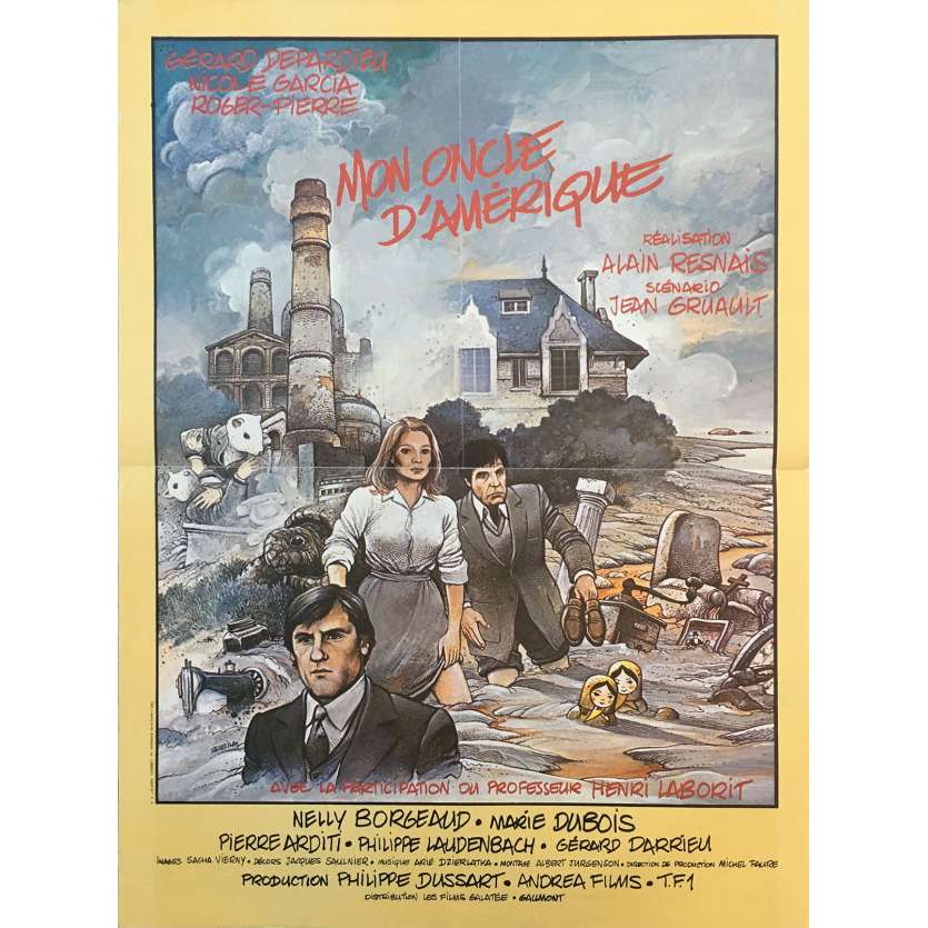 MON ONCLE D'AMERIQUE Affiche de film  - 40x60 cm. - 1980 - Gérard Depardieu, Alain Resnais