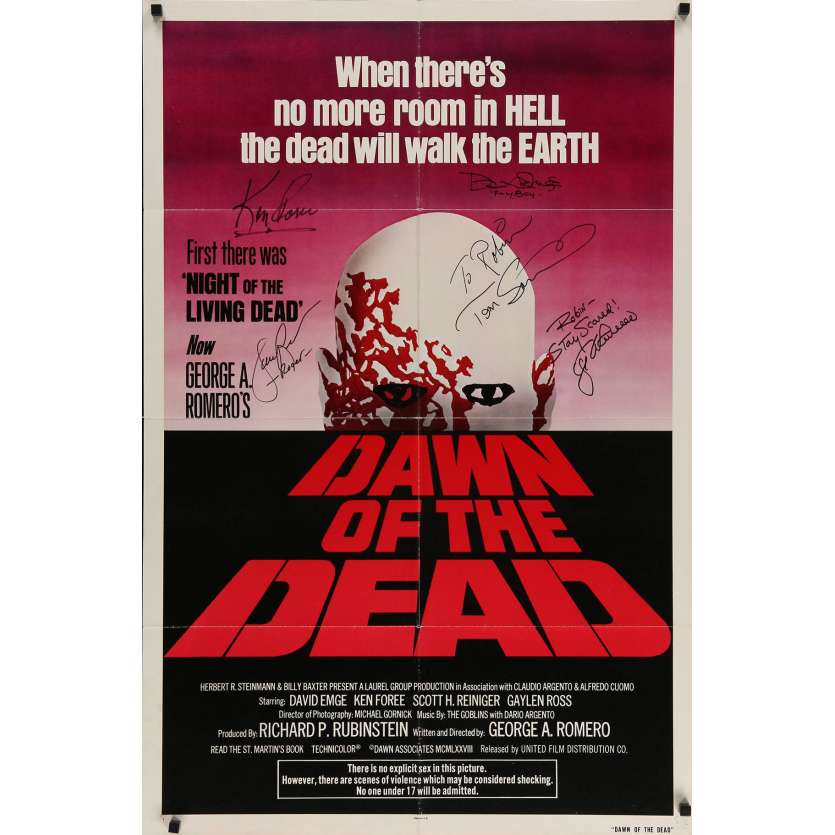 DAWN OF THE DEAD Movie Poster  SIGNED by the Cast! 1979 - Romero, Savini, Foree