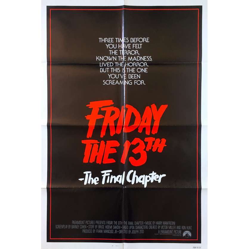 Friday THE 13TH THE FINAL CHAPTER Original Movie Poster - 27x41 in. - 1984 - Joseph Zito, Erich Anderson