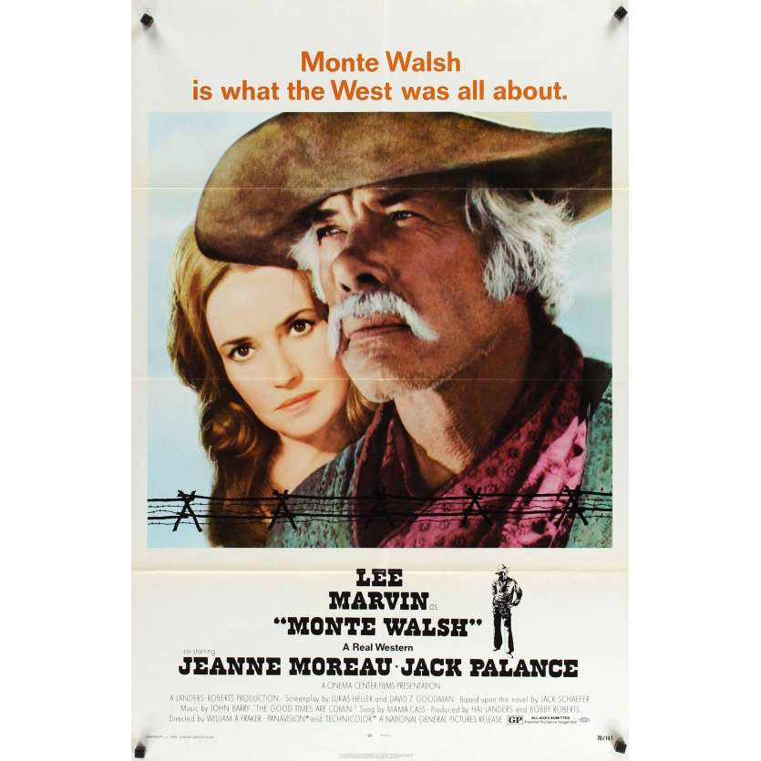MONTE WALSH 1sh '70 super close up of cowboy Lee Marvin & pretty Jeanne Moreau! 