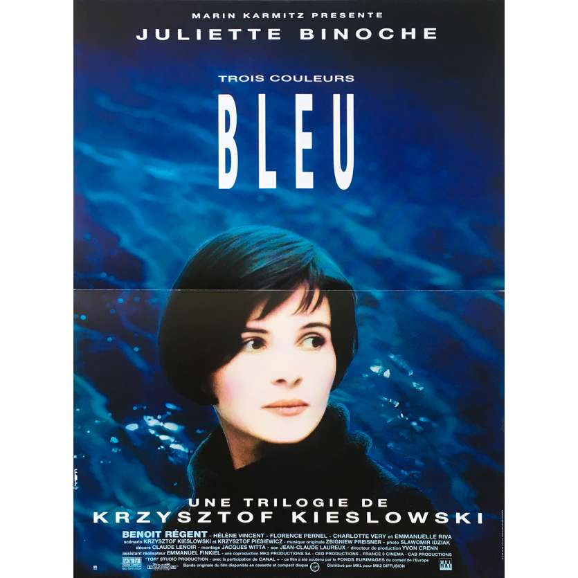 THREE COLORS - BLUE Original Movie Poster  - 15x21 in. - 1993 - Krzysztof Kieslowski, Juliette Binoche