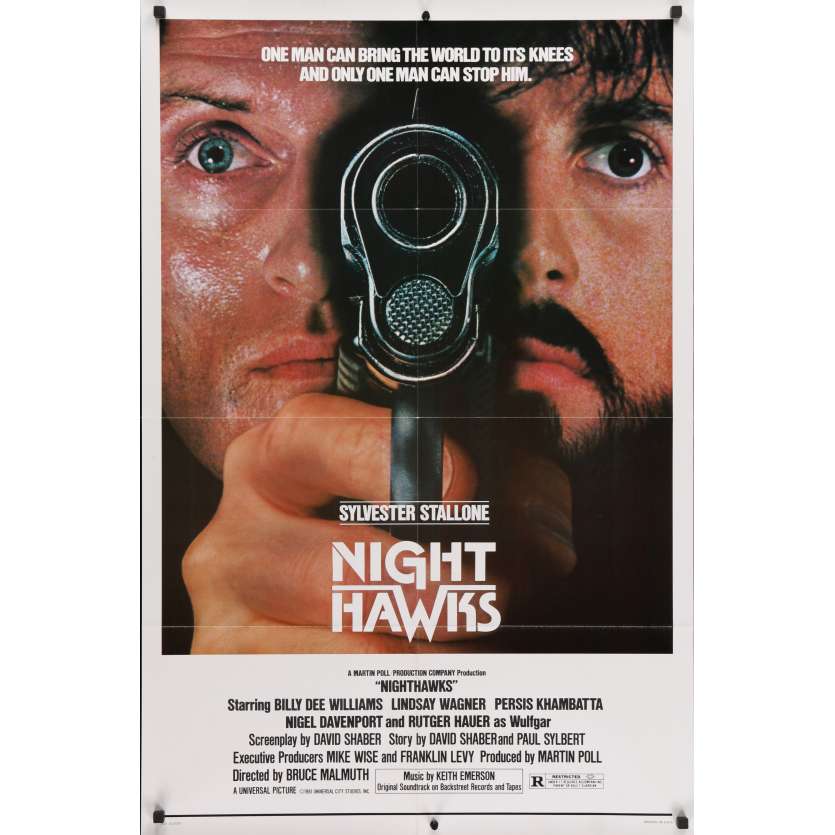 NIGHTHAWKS Original Movie Poster  - 27x40 in. - 1981 - Sylvester Stallone, Rutger Hauer