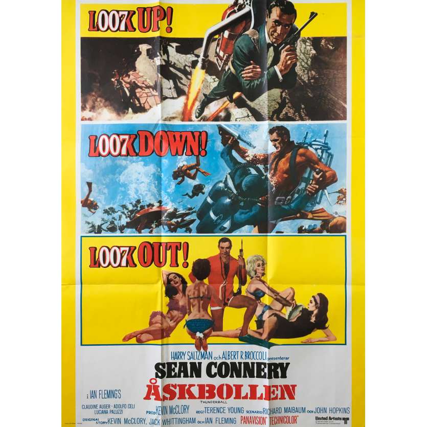 THUNDERBALL Original Movie Poster  - 12x26 in. - R1970 - James Bond, Sean Connery