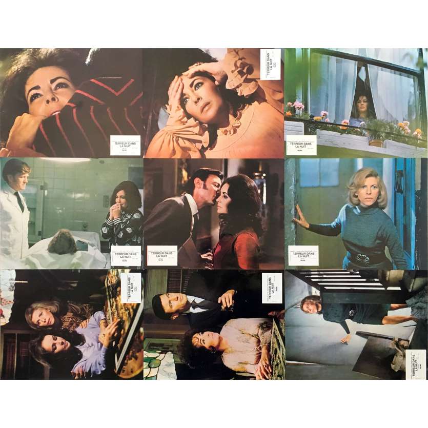 NIGHT WATCH Original Lobby Cards x9 - 9x12 in. - 1973 - Brian G. Hutton, Elizabeth Taylor