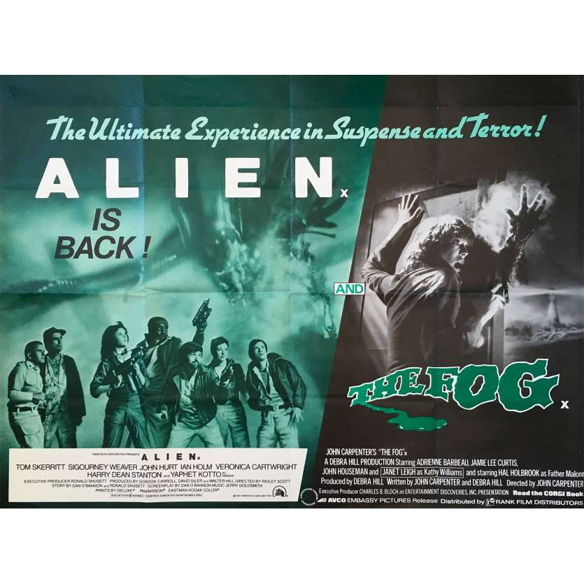 ALIEN / FOG Original Movie Poster  - 30x40 in. - 1980 - Ridley Scott, John Carpenter, Sigourney Weaver