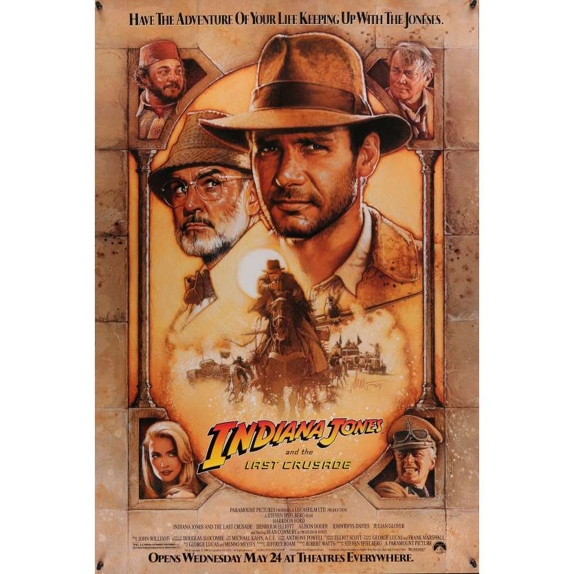 INDIANA JONES & THE LAST CRUSADE advance movie poster '89 Ford & Connery by Drew Struzan