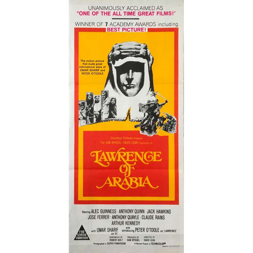 LAWRENCE D'ARABIE Affiche de film - 33x78 cm. - R1970 - Peter O'Toole, David Lean