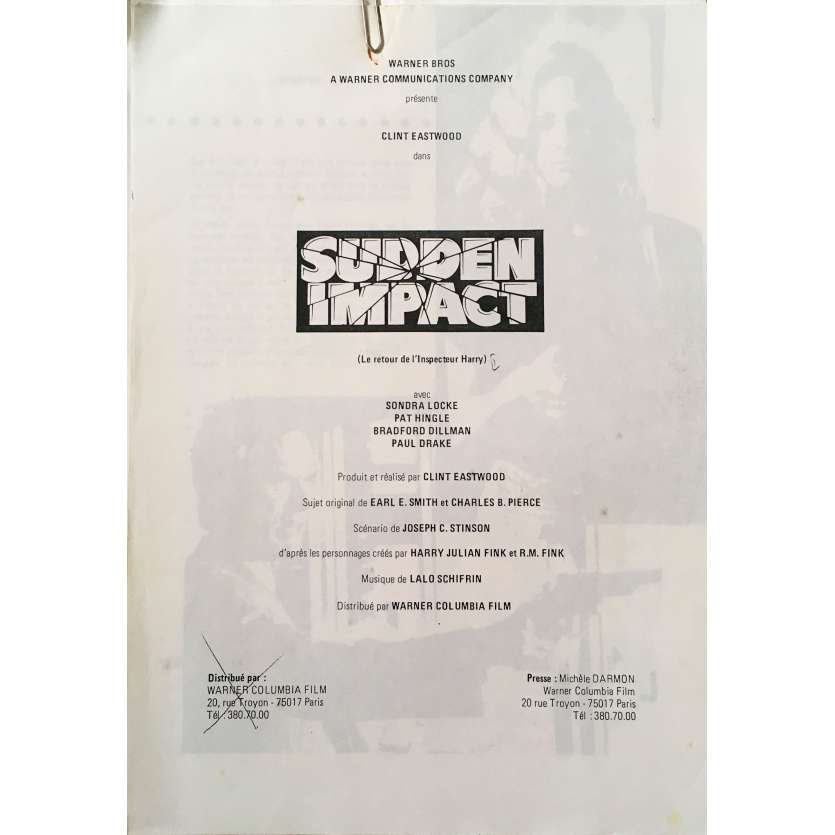 SUDDEN IMPACT Dossier de presse - 21x30 cm. - 1983 - Sondra Locke, Clint Eastwood