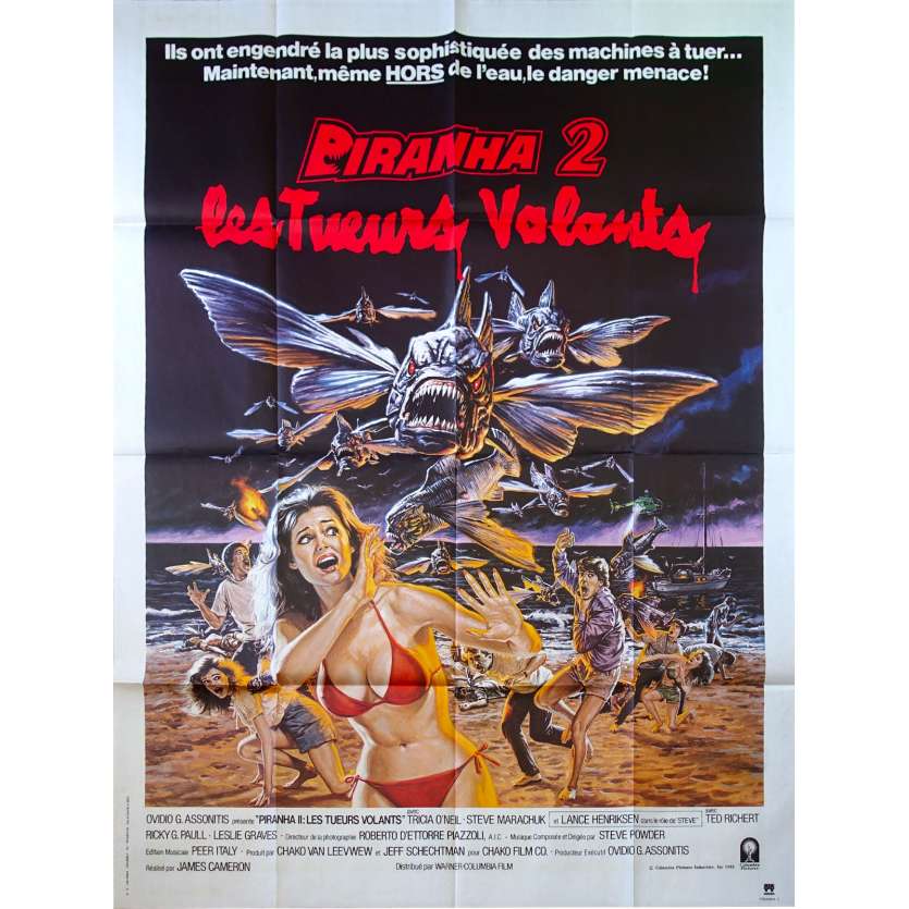 PIRANHA II THE SPAWNING Movie Poster  47x63 in. French - 1981 - James Cameron, Tricia O'Neil