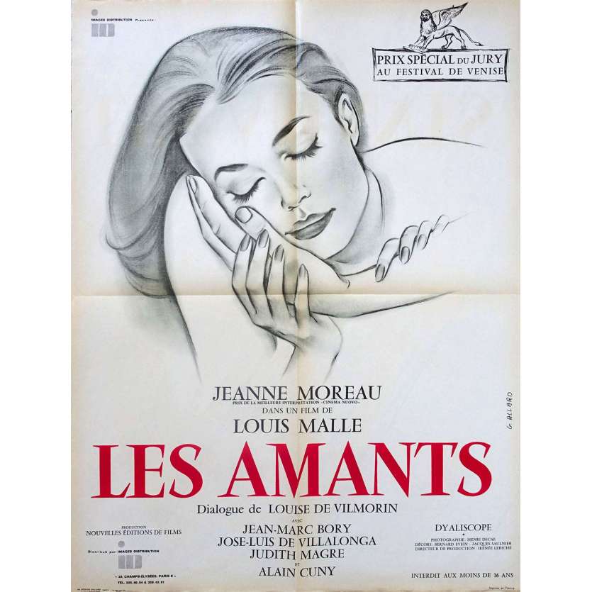 LOVERS French Movie Poster 23x32 FR '58 Jeanne Moreau, Louis Malle