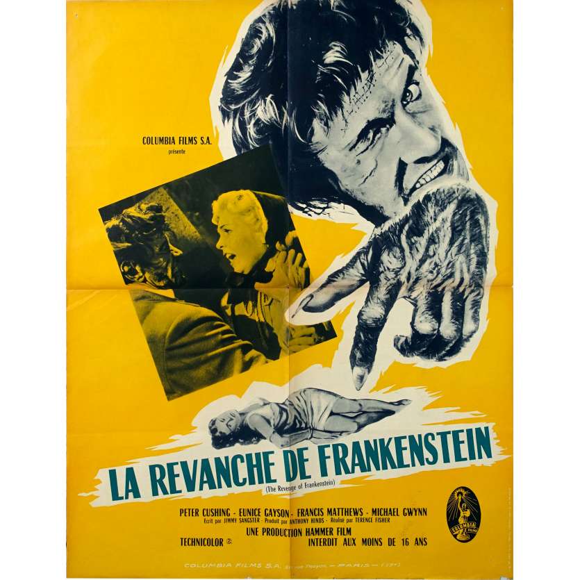 LA REVANCHE DE FRANKENSTEIN Affiche de film  - 60x80 cm. - 1958 - Peter Cushing, Terence Fisher
