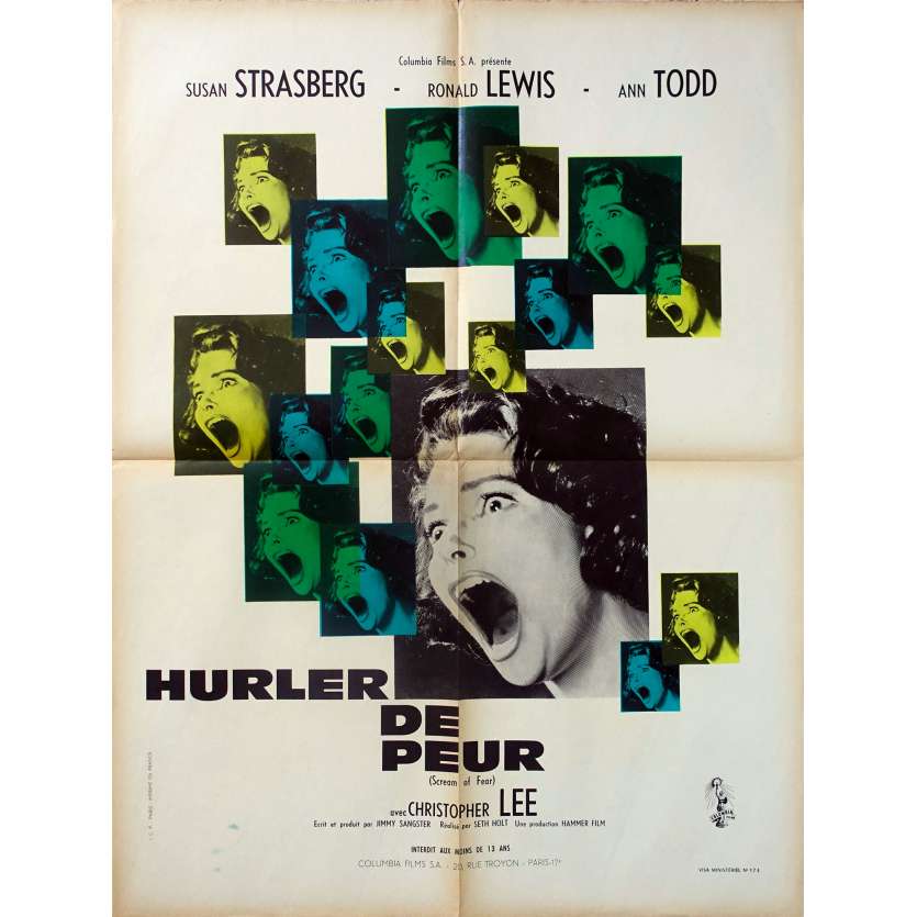 HURLER DE PEUR Affiche de film - 60x80 cm. - 1961 - Susan Strasberg, Seth Holt