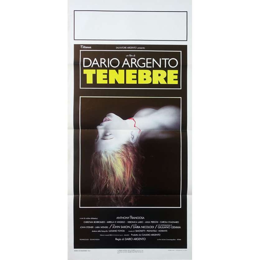 TENEBRES Affiche de film  33x71 cm - 1982 - John Saxon, Dario Argento