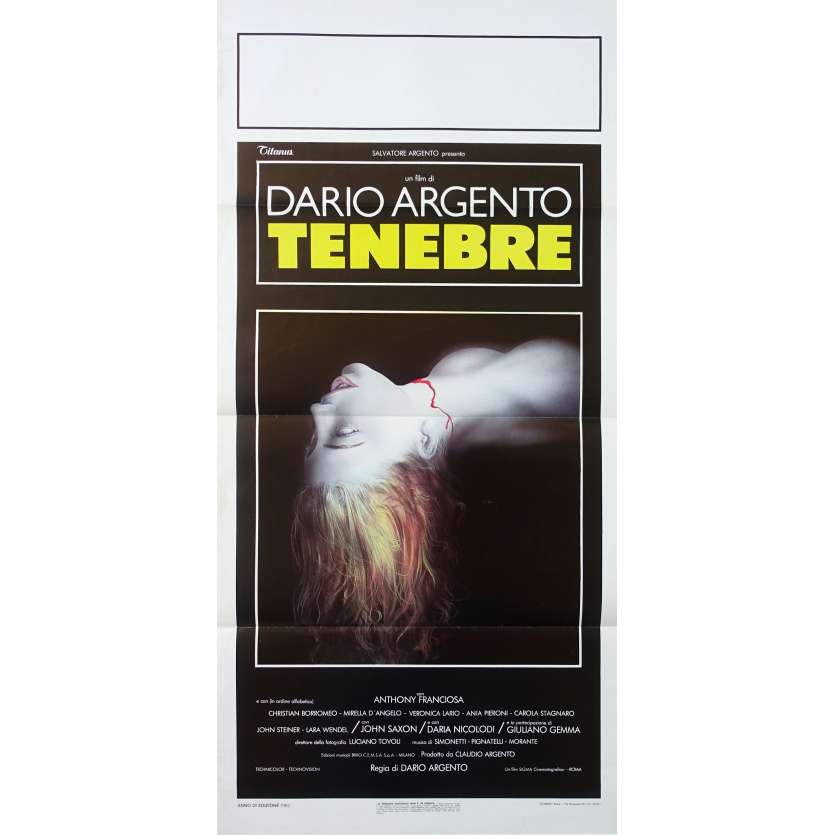 TENEBRES Affiche de film 33x71 cm - 1982 - John Saxon, Dario Argento