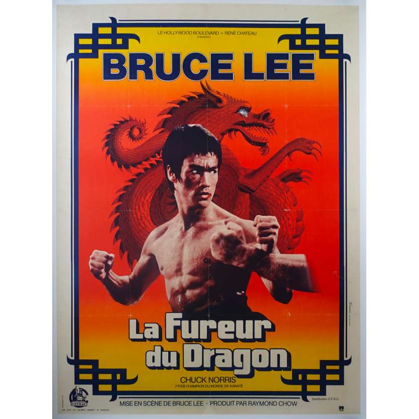 LA FUREUR DU DRAGON Affiche de cinéma entoilée - 120x160 cm. - 1974 - Bruce Lee, Chuck Norris, Bruce Lee