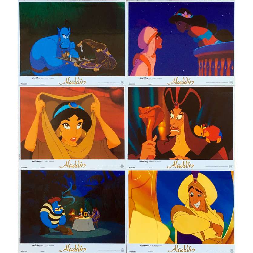 ALADDIN Original Lobby Cards x6 - 9x12 in. - 1992 - Walt Disney, Robin Williams