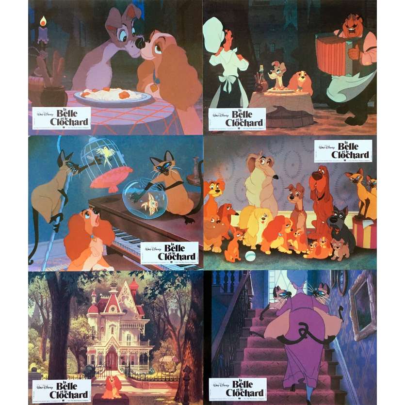 LADY AND THE TRAMP Original Lobby Cards x6 - 9x12 in. - 1955 - Walt Disney, Peggy Lee