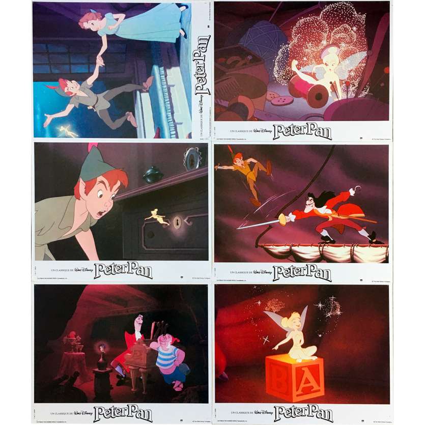 PETER PAN Original Lobby Cards x6 - 9x12 in. - R1980 - Walt Disney, Bobby Driscoll