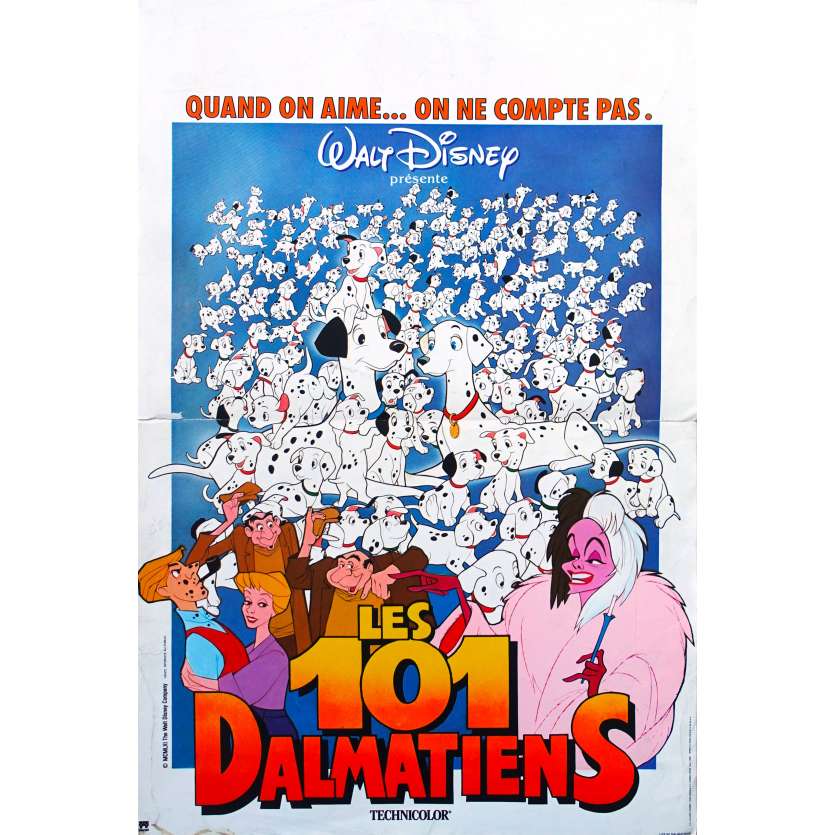 101 DALMATIANS Original Movie Poster  - 15x21 in. - R1980 - Walt Disney, Rod Taylor