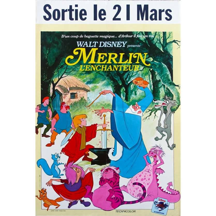 MERLIN L'ENCHANTEUR Affiche de film  - 40x60 cm. - R1980 - Rickie Sorensen, Walt Disney