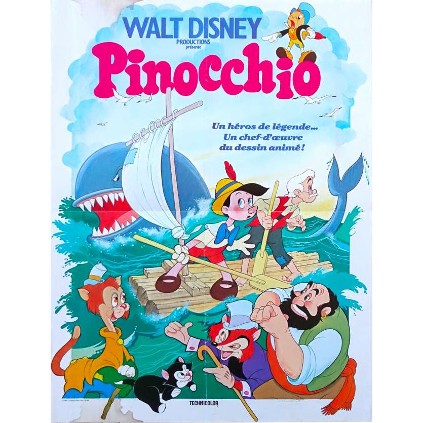 PINOCCHIO Original Movie Poster  - 15x21 in. - R1980 - Disney, Mel Blanc