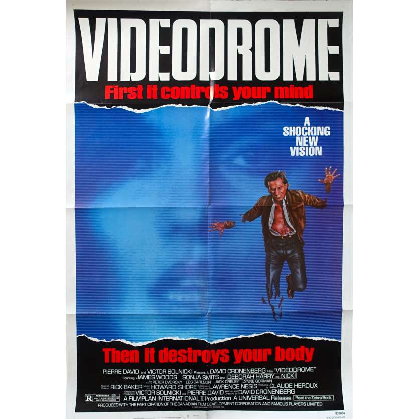 VIDEODROME Original Movie Poster  - 27x40 in. - 1983 - David Cronenberg, James Woods