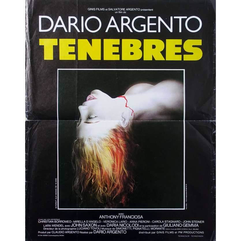 TENEBRE Original Movie Poster - 15x21 in. - 1982 - Dario Argento, John Saxon