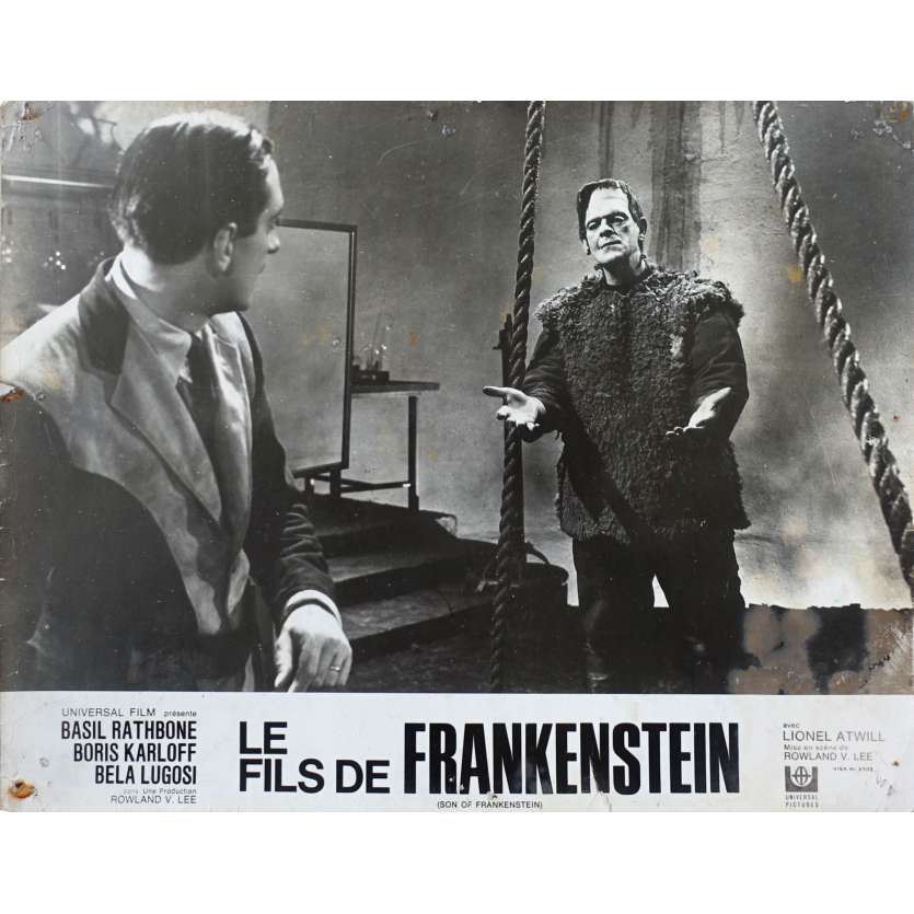SON OF FRANKENSTEIN Original Lobby Card N02 - 10x12 in. - R1960 - Rowland V. Lee, Boris Karloff, Bela Lugosi