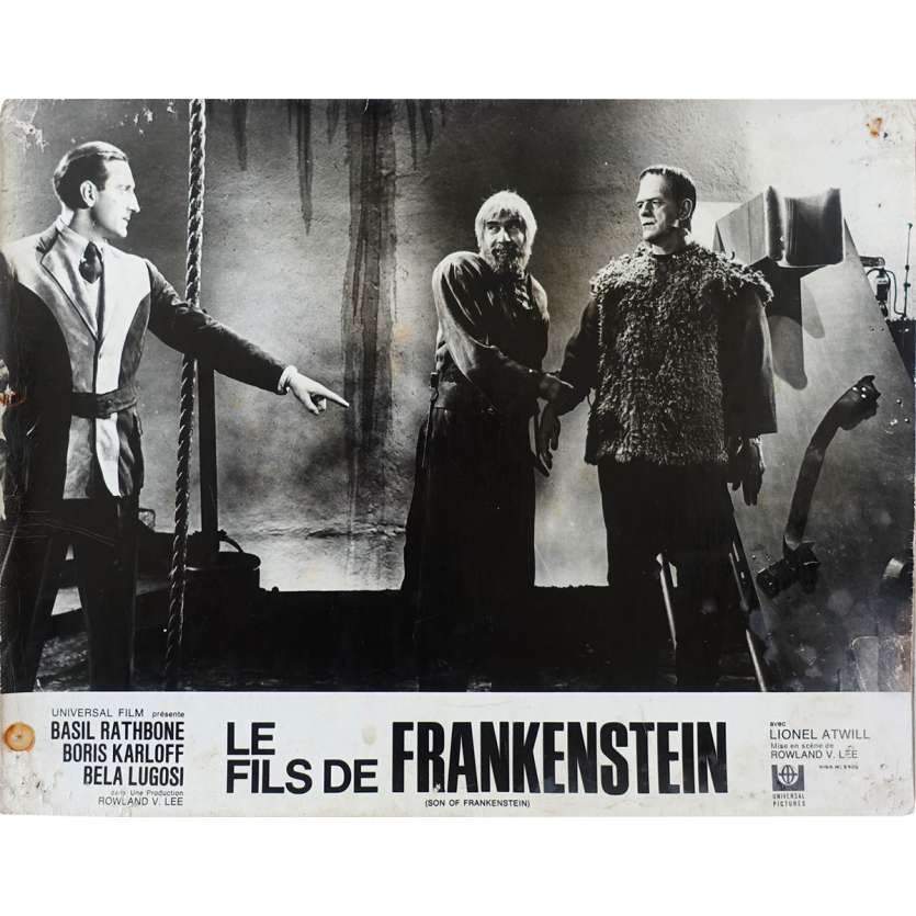 SON OF FRANKENSTEIN Original Lobby Card N03 - 10x12 in. - R1960 - Rowland V. Lee, Boris Karloff, Bela Lugosi