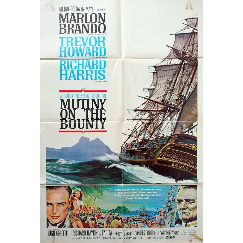 LES REVOLTES DU BOUNTY Affiche de film - 69x102 cm. - 1962 - Marlon Brando, Lewis Milestone