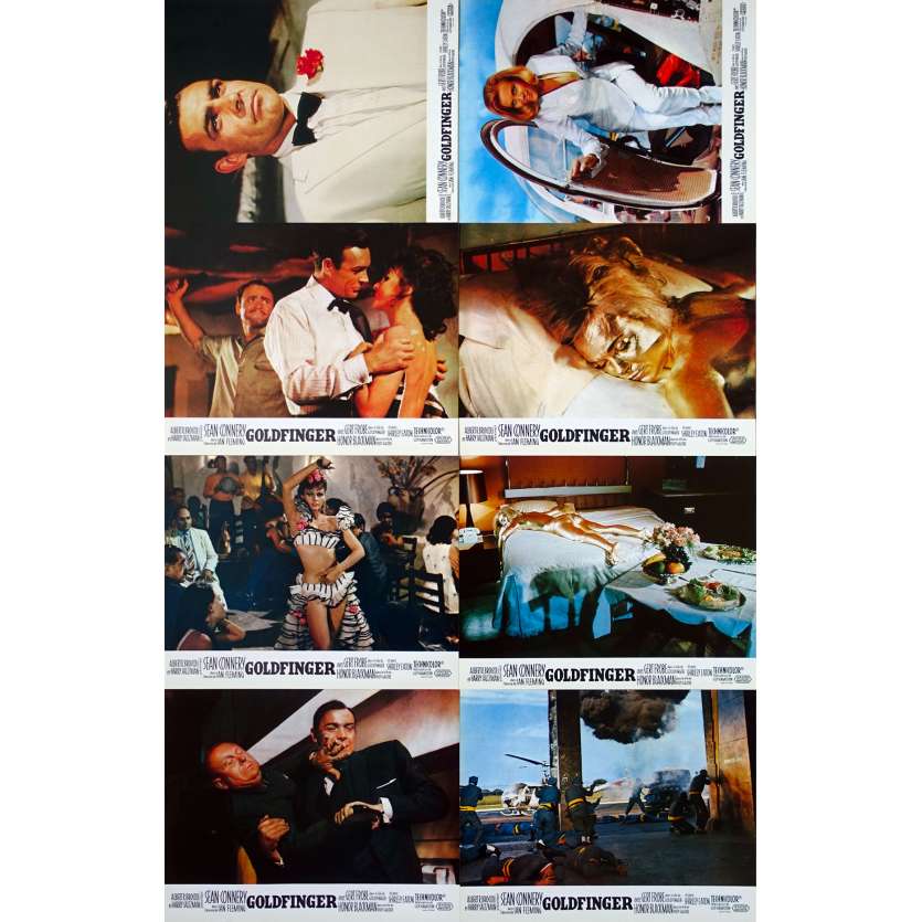 GOLDFINGER Original Lobby Cards x8 - 9x12 in. - R1970 - Guy Hamilton, Sean Connery