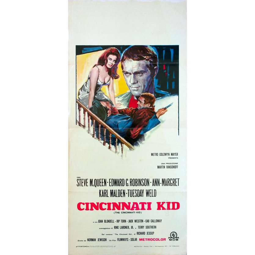 THE CINCINNATI KID Italian Movie Poster  - 13x28 in. - 1965 - Norman Jewison, Steve McQueen